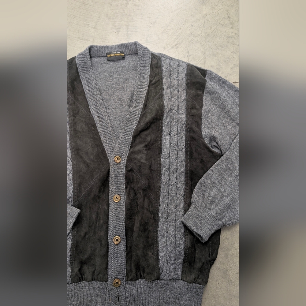 Bottega Fiorentina Men's Gray and Black Cardigan Sweater, X-Large